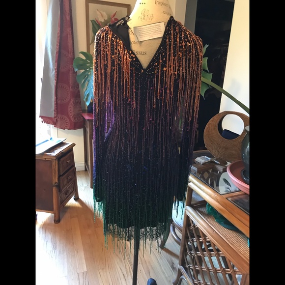 Nasty Gal Ombre’d Beaded Fringe Dress Size 6 USA - Picture 3 of 8